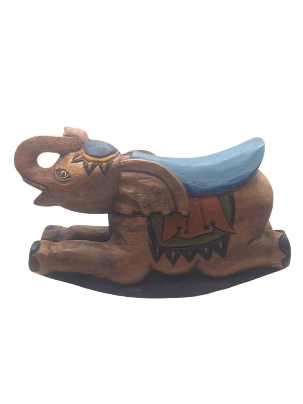 Carved Solid Wood Hand Painted Carousel Rocking Elephant Vintage Decor
